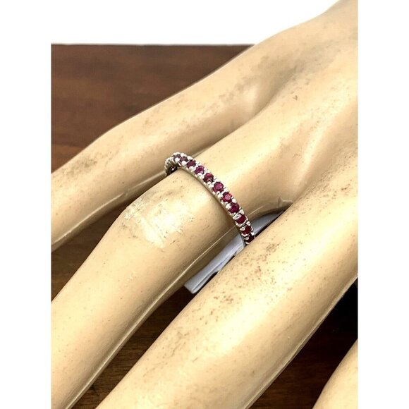 Suzy Levian Eternity Ring 14k White Gold Ruby 2mm Wedding Band Women's S… - Picture 14 of 14